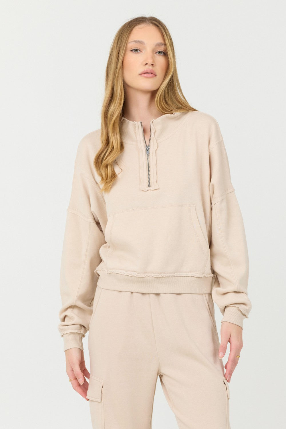 Vanilla Cream Cashmere Fleece Quarter Zip | Vintage Havana Women