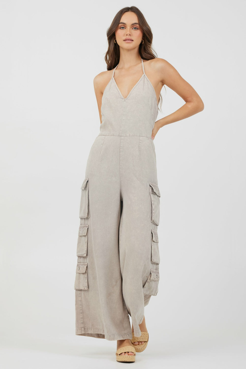 Khaki Tencel Jumpsuit | Vintage Havana Women