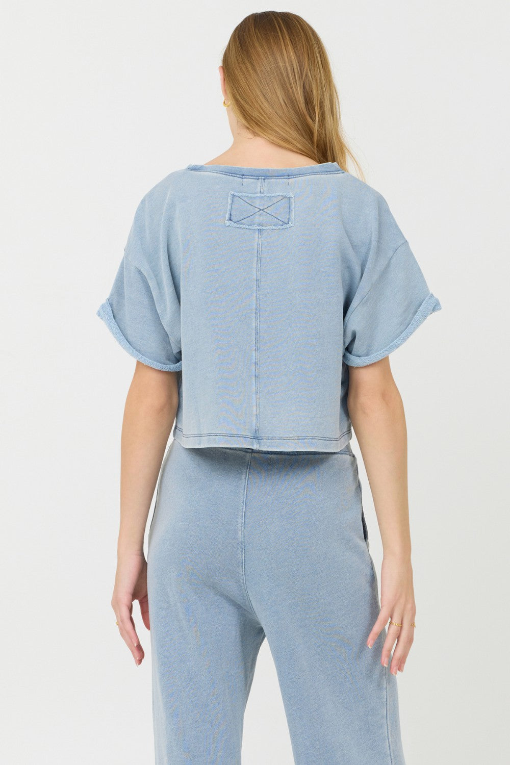 Washed Denim Terry Fleece Cropped Shirt | Vintage Havana Women