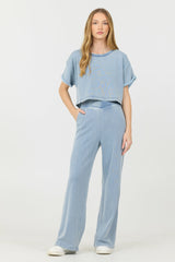 Washed Denim Terry Fleece Cropped Shirt | Vintage Havana Women