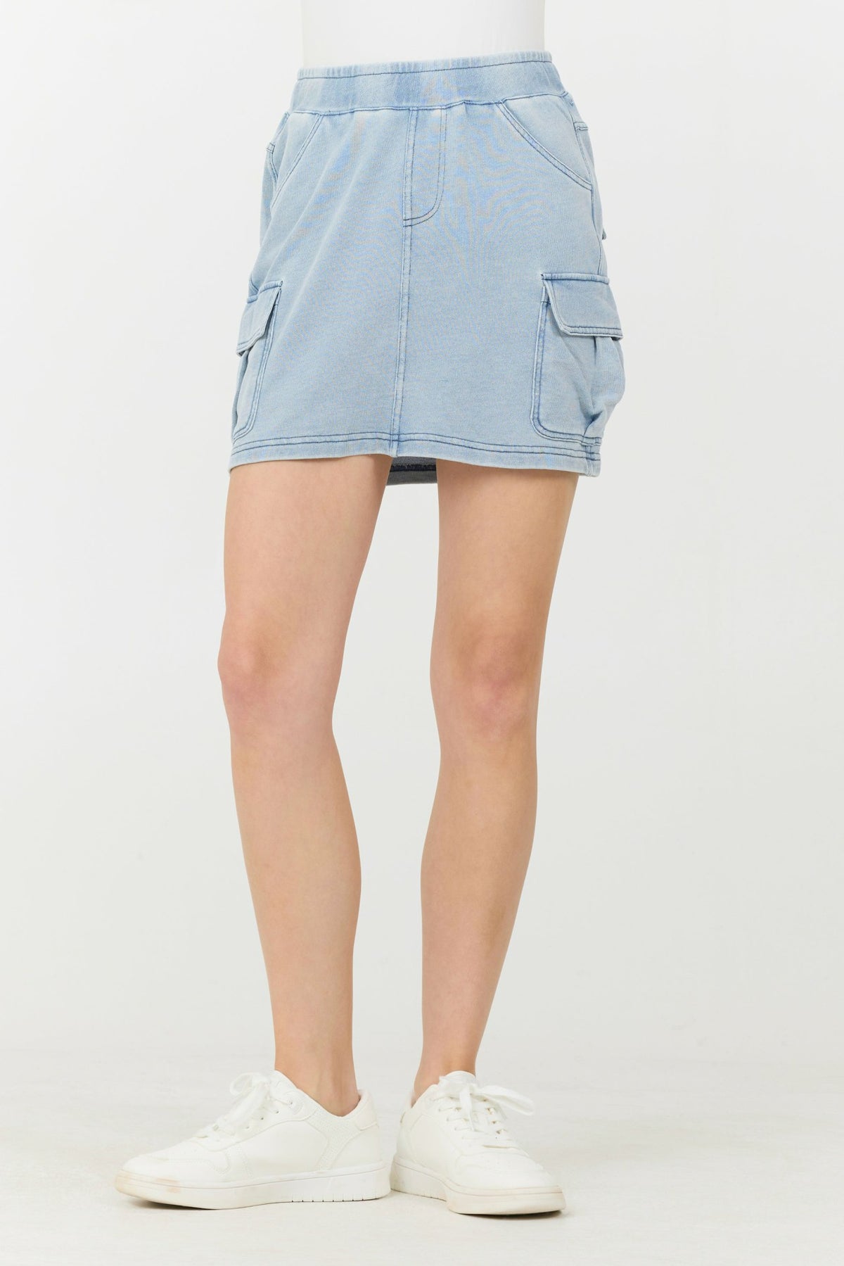 Washed Denim Terry Fleece Cargo Skirt | Vintage Havana Women