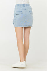 Washed Denim Terry Fleece Cargo Skirt | Vintage Havana Women