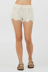 Ivory Crochet Knit Scallop Edge Shorts | Vintage Havana Women