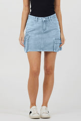 Light Wash Denim Cargo Skirt | Vintage Havana Women