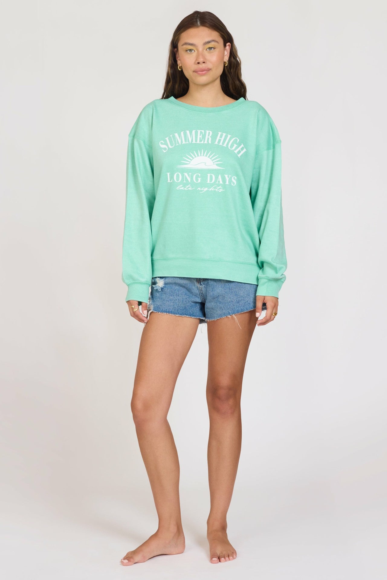 "Summer High" Surf Green Burnout Fleece Crewneck | Vintage Havana Women