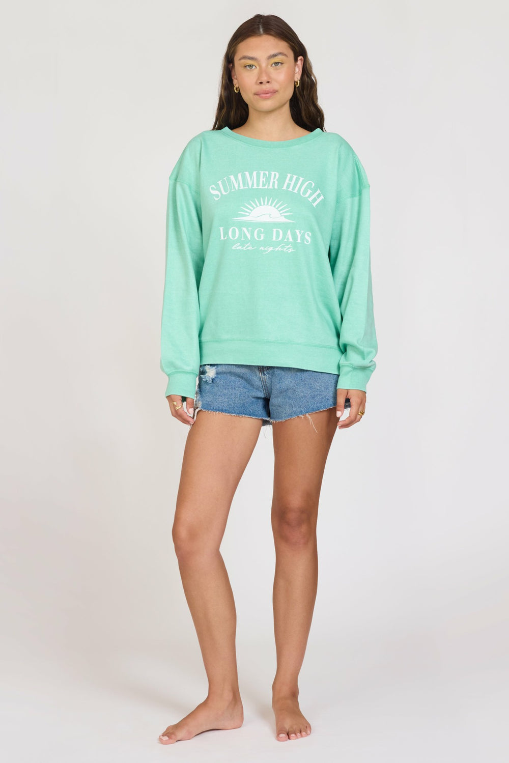 "Summer High" Surf Green Burnout Fleece Crewneck | Vintage Havana Women