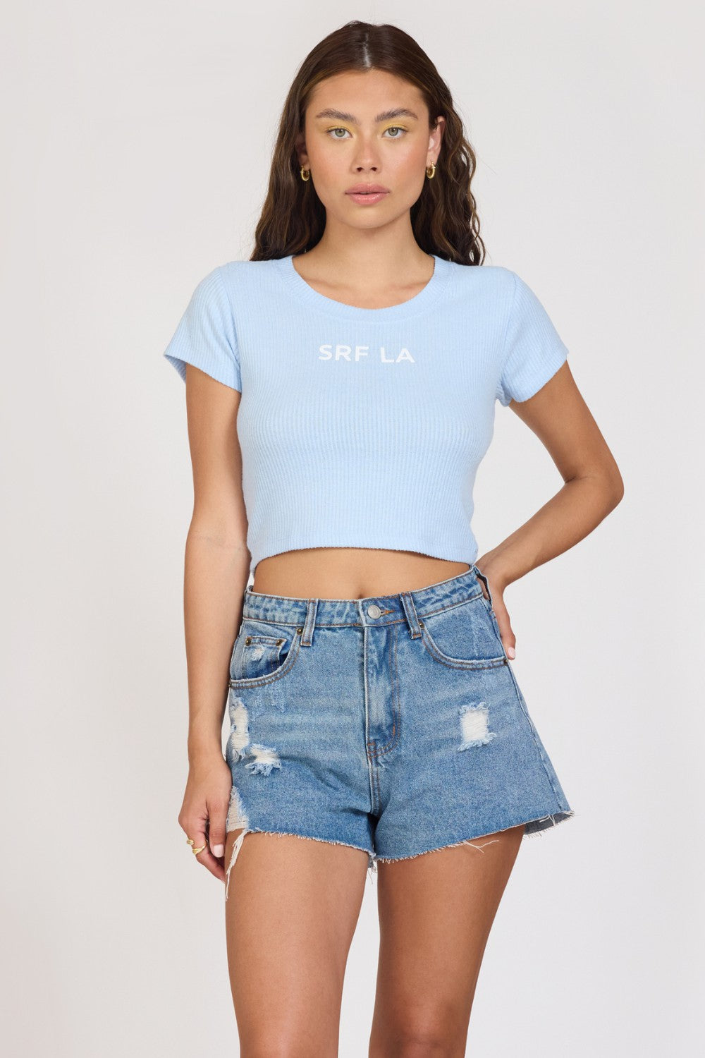 "Surf LA" Surfside Blue Rib Hacci Cropped Tee | Vintage Havana Women