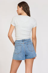 "Camp Malibu" Harbor Grey Rib Hacci Cropped Tee | Vintage Havana Women