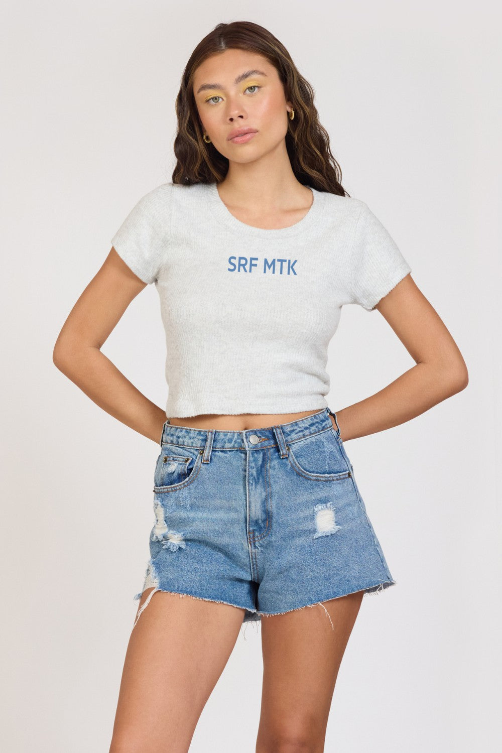 "Surf MTK" Harbor Grey Rib Hacci Cropped Tee | Vintage Havana Women