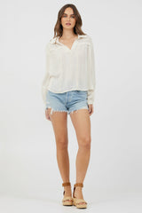 Ivory Multi Texture Polo Blouse | Vintage Havana Women