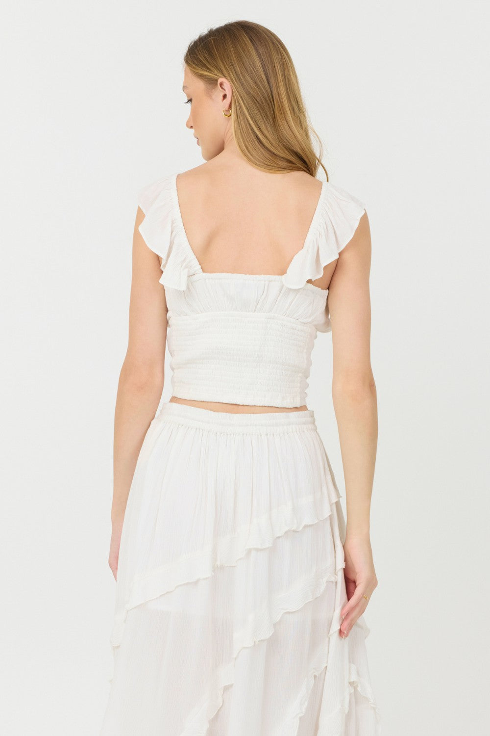 Clean White Rayon Crinkle Flutter Sleeve Top | Vintage Havana Women