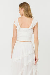 Clean White Rayon Crinkle Flutter Sleeve Top | Vintage Havana Women