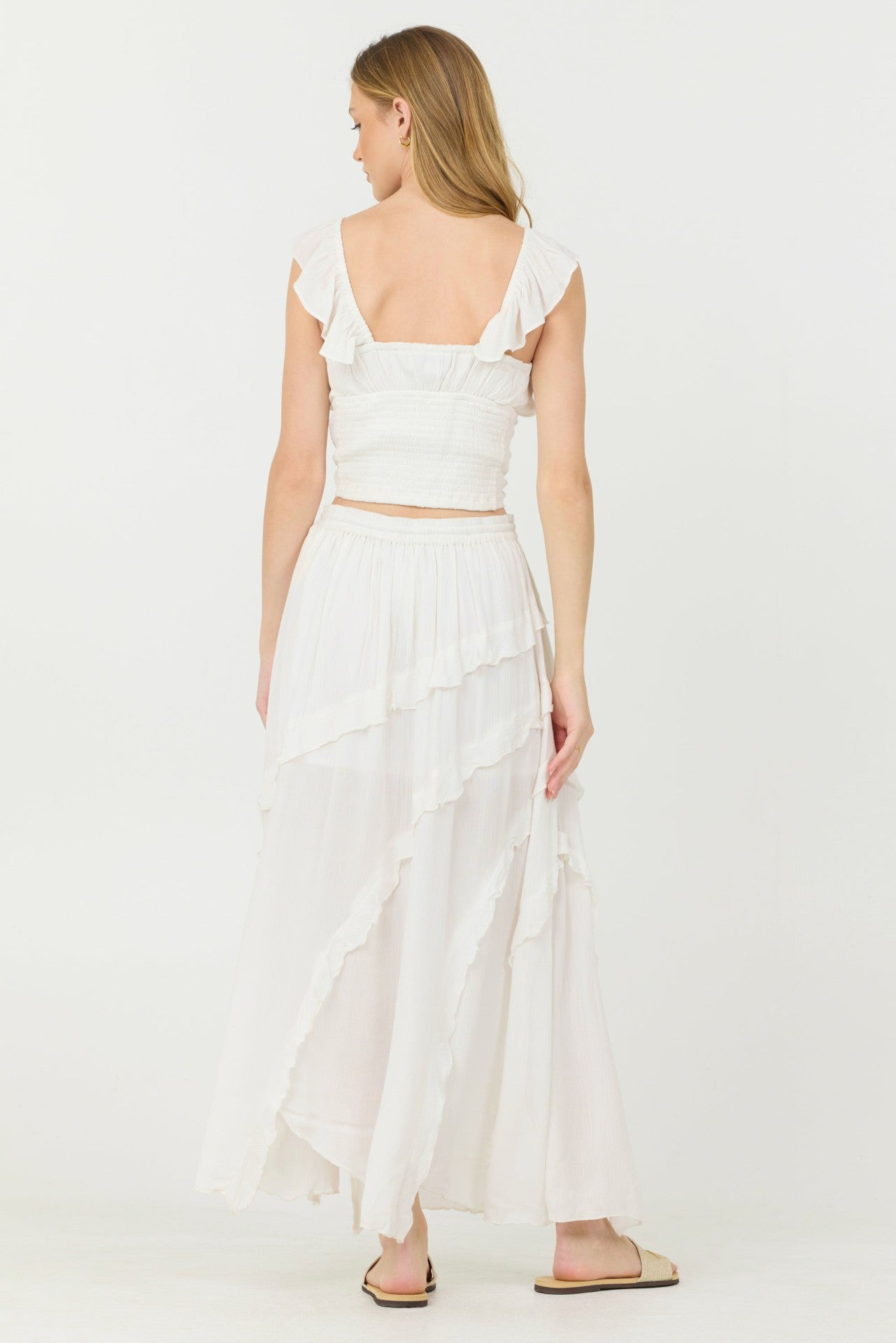 Clean White Rayon Crinkle Flutter Sleeve Top | Vintage Havana Women