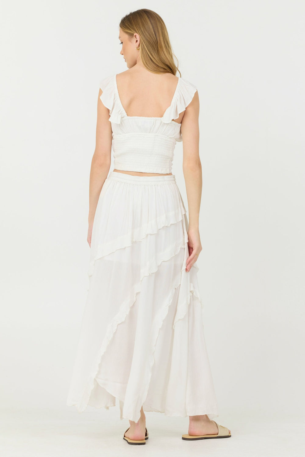 Clean White Rayon Crinkle Flutter Sleeve Top | Vintage Havana Women