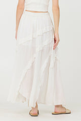 Clean White Rayon Crinkle Ruffle Maxi Skirt | Vintage Havana Women
