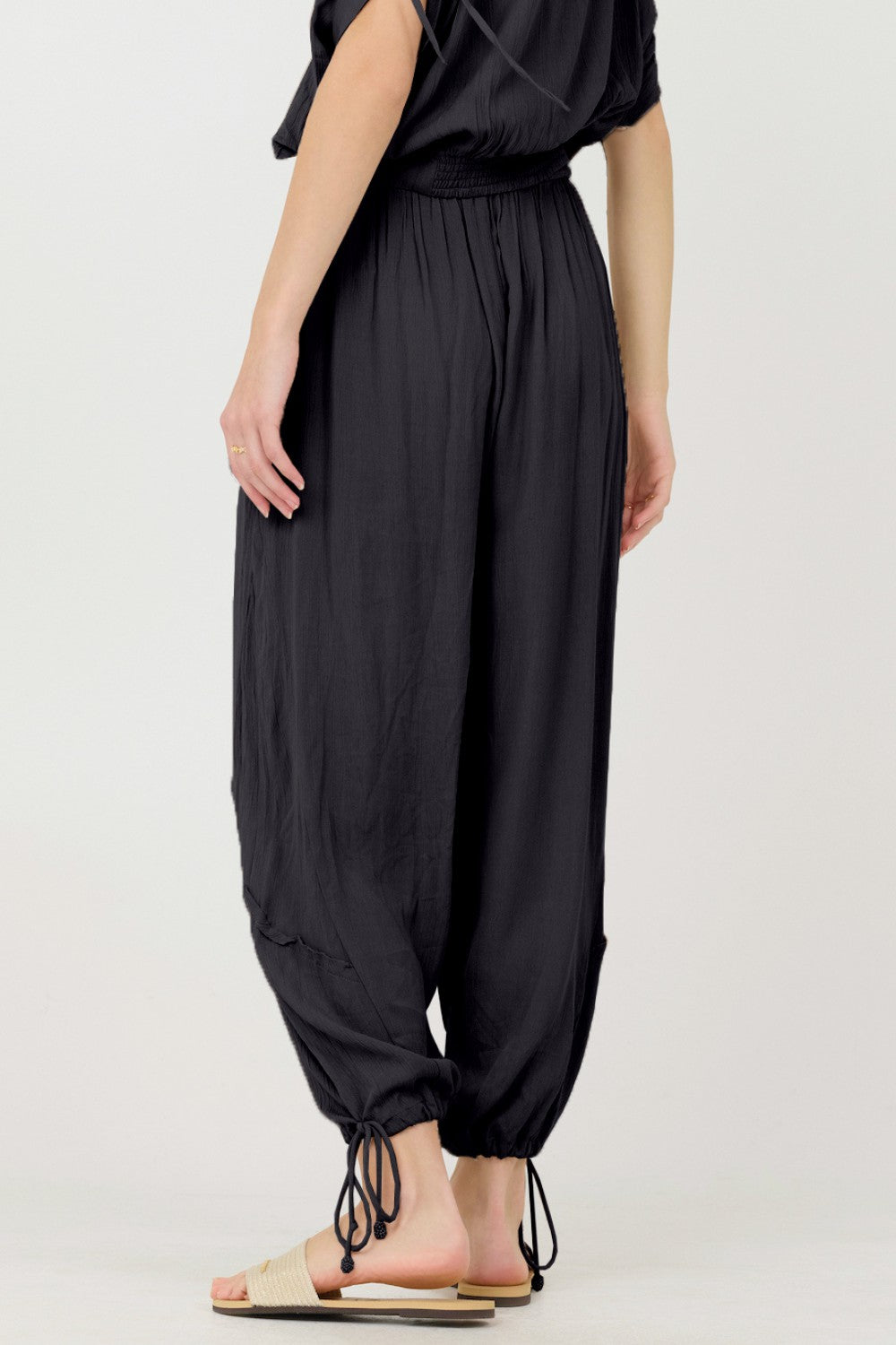 Black Rayon Crinkle Bottom Pants | Vintage Havana Women