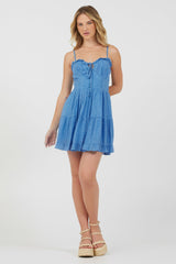 Hightide Blue Ruffle Trim Tiered Dress | Vintage Havana Women