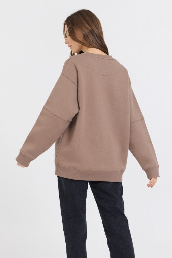 Taupe W/ Rose Gold Garment Dye Fleece Crew W/ Glitter Print | Vintage Havana Women