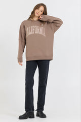 Taupe W/ Rose Gold Garment Dye Fleece Crew W/ Glitter Print | Vintage Havana Women
