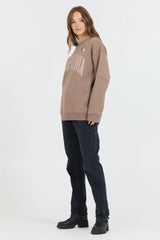 Taupe W/ Rose Gold Garment Dye Fleece Crew W/ Glitter Print | Vintage Havana Women
