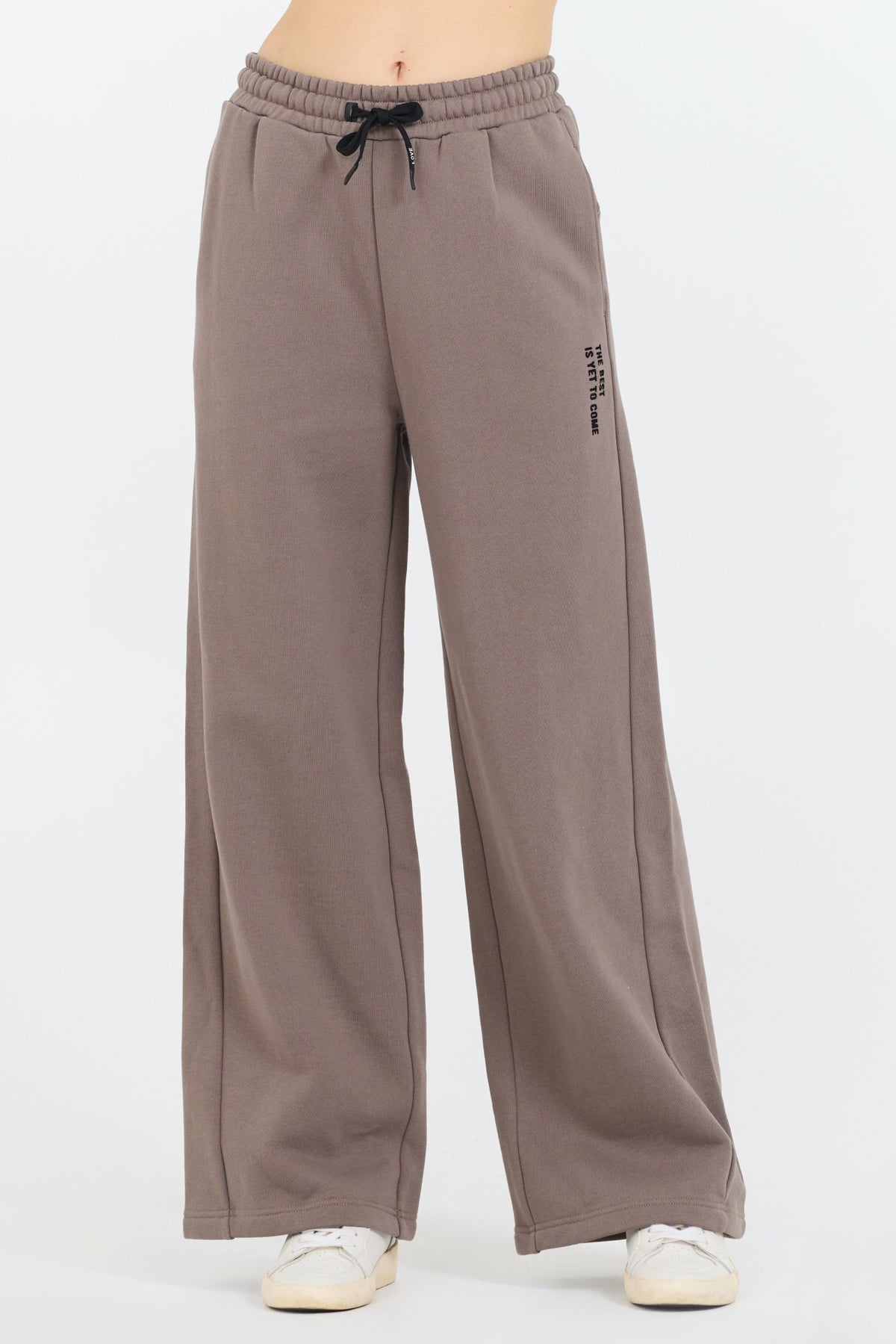 Taupe Grey Fleece Flare Pant W/ Flocking Details | Vintage Havana Women