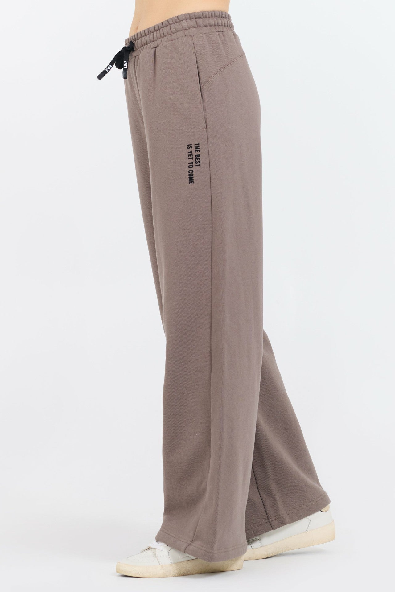 Taupe Grey Fleece Flare Pant W/ Flocking Details | Vintage Havana Women