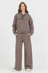 Taupe Grey Fleece Flare Pant W/ Flocking Details | Vintage Havana Women