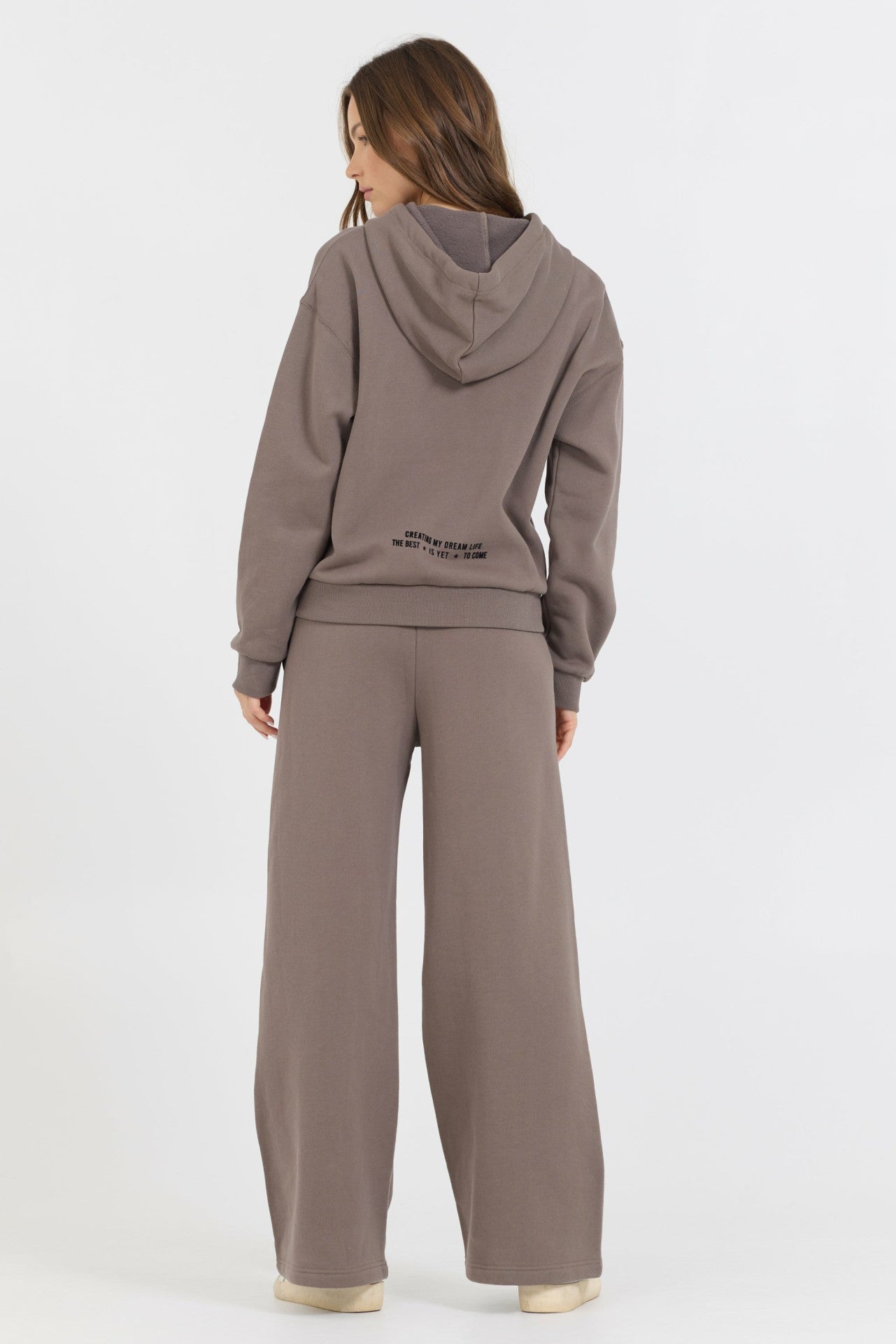 Taupe Grey Fleece Flare Pant W/ Flocking Details | Vintage Havana Women