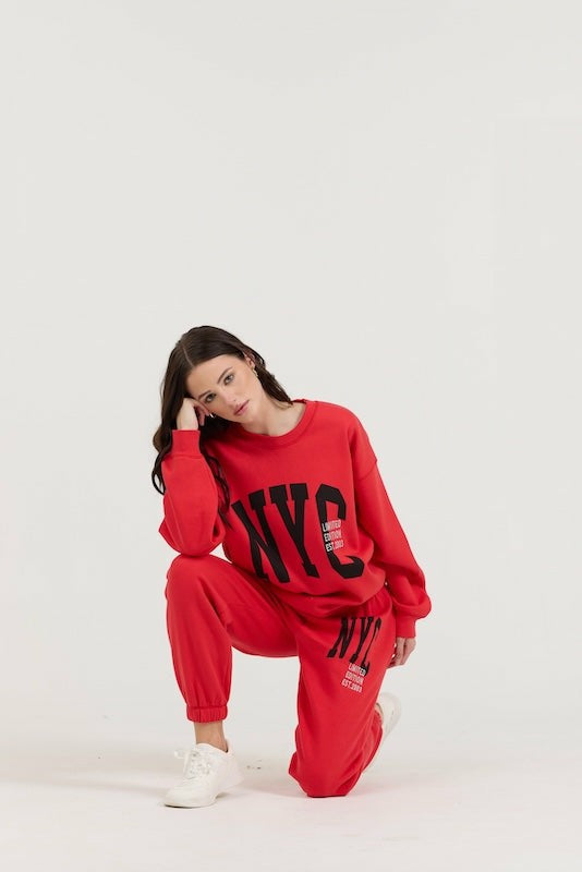Red/ Black/ Light Grey Garment Dye Jogger W/ Screen Print | Vintage Havana Women