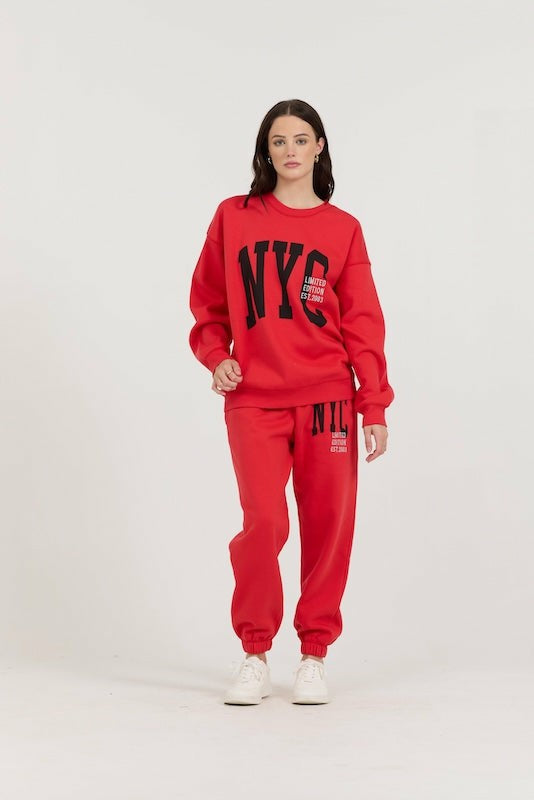 Red/ Black/ Light Grey Garment Dye Jogger W/ Screen Print | Vintage Havana Women