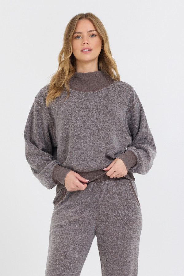 Chocolate Syrup Reverse Fleece Mock Neck Sweatshirt | Vintage Havana Women