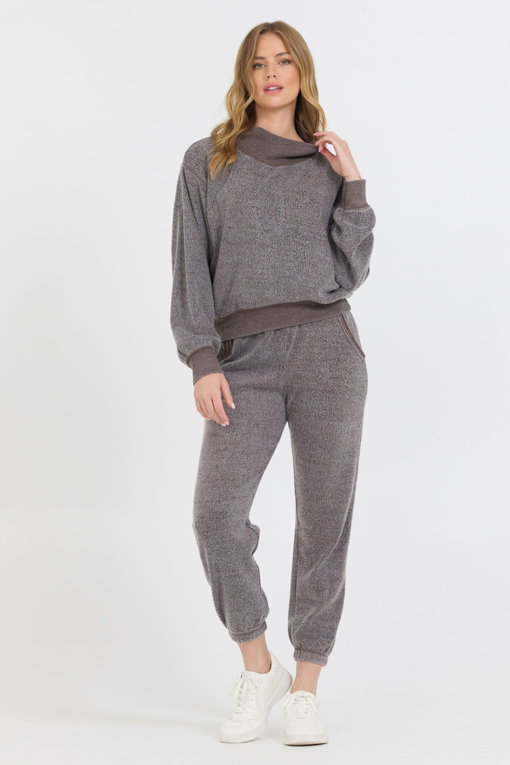 Chocolate Syrup Reverse Fleece Mock Neck Sweatshirt | Vintage Havana Women