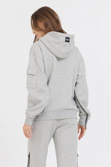 Pure Grey Contrast Black Zipper Hoodie | Vintage Havana Women