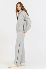Pure Grey Contrast Black Zipper Hoodie | Vintage Havana Women