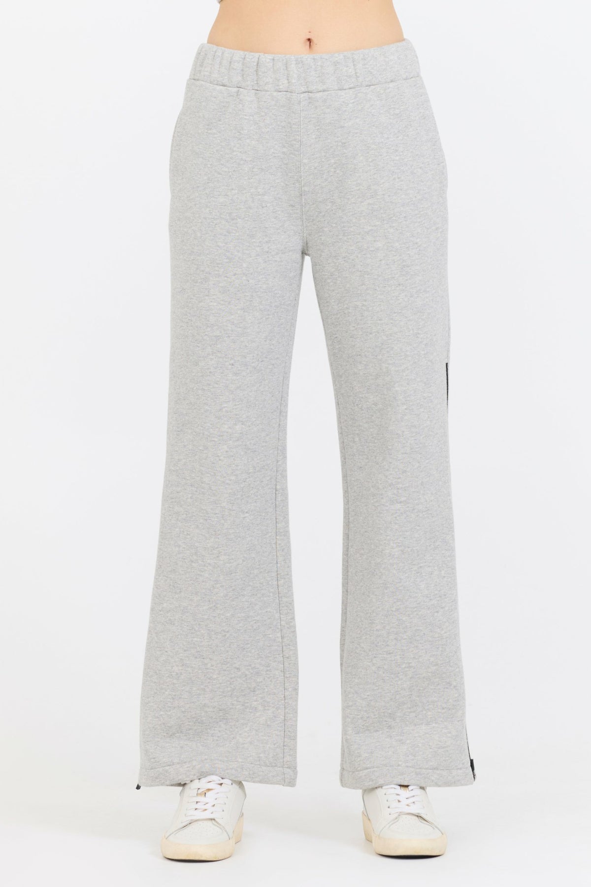 Pure Grey Contrast Black Zipper Flare Pant | Vintage Havana Women