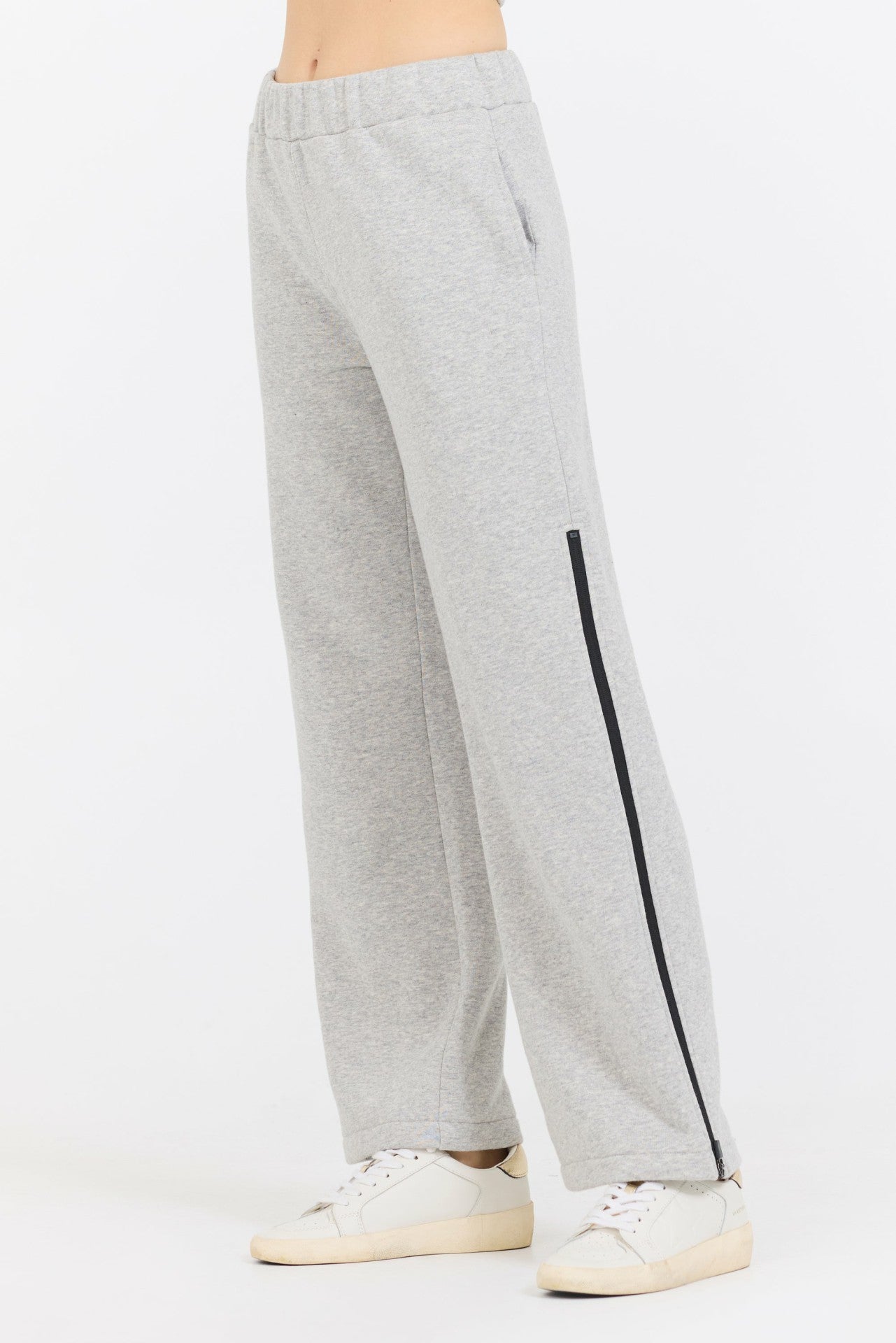 Pure Grey Contrast Black Zipper Flare Pant | Vintage Havana Women