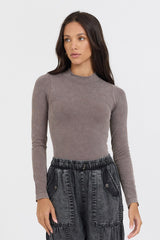 Washed Taupe Seamless Mock Neck Top | Vintage Havana Women