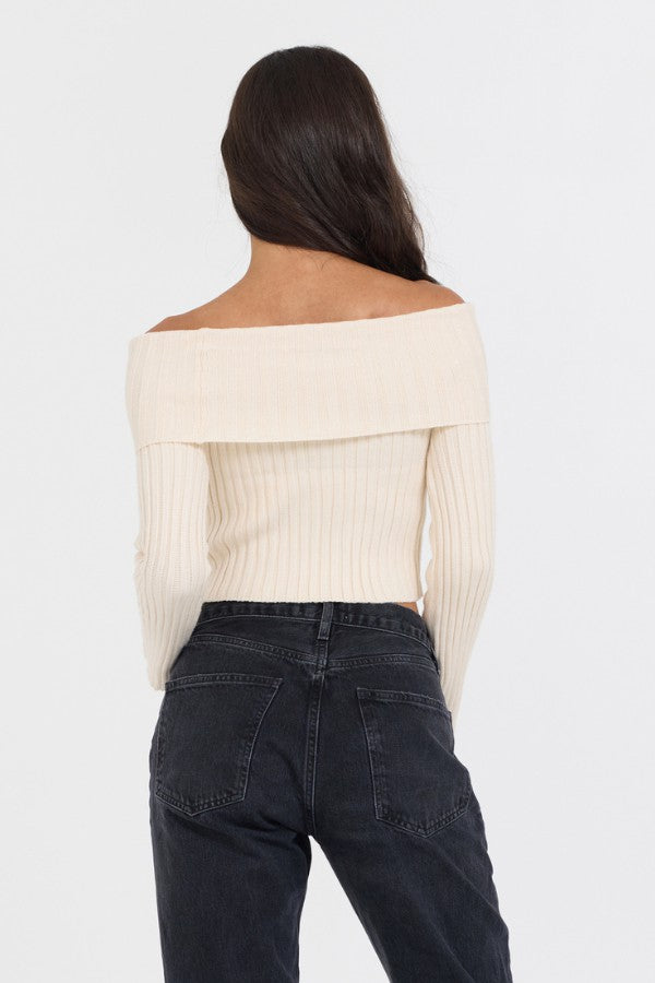 Ivory Distressed Off Shoulder Sweater | Vintage Havana Women