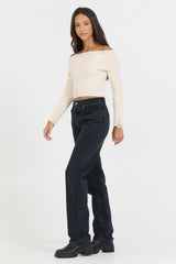 Ivory Distressed Off Shoulder Sweater | Vintage Havana Women