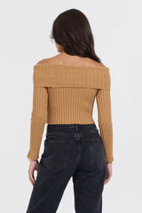 Caramel Distressed Off Shoulder Sweater | Vintage Havana Women