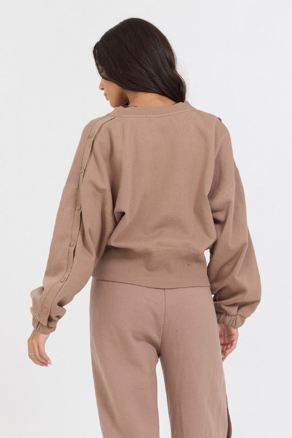 Caramel Latte Brushed Fleece Zip Up W/ Snap Sleeves | Vintage Havana Women
