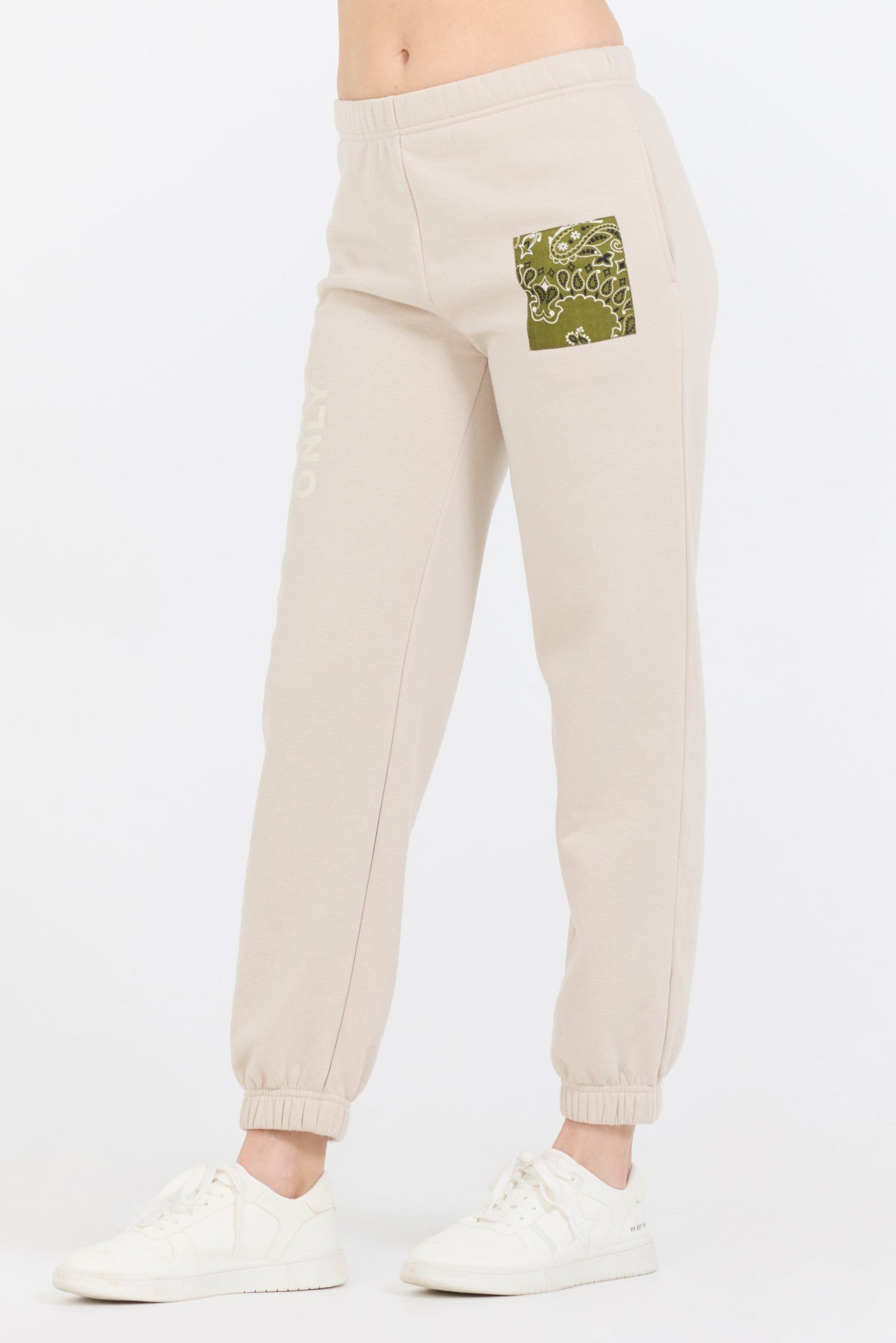 Neutral Taupe/ Olive/ Tan Bandana Patch Jogger | Vintage Havana Women