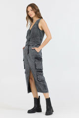 Washed Black Twill Button Front Vest Top | Vintage Havana Women