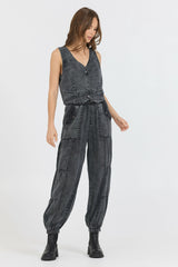 Washed Black Twill Button Front Vest Top | Vintage Havana Women