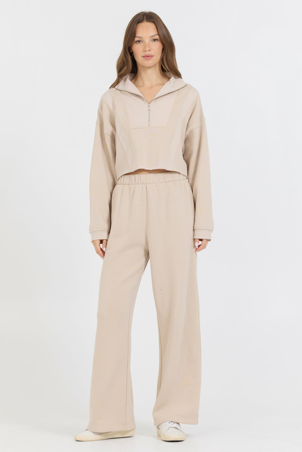 Vanilla Cream Cotton Blend Fleece Wide Leg Pant | Vintage Havana Women