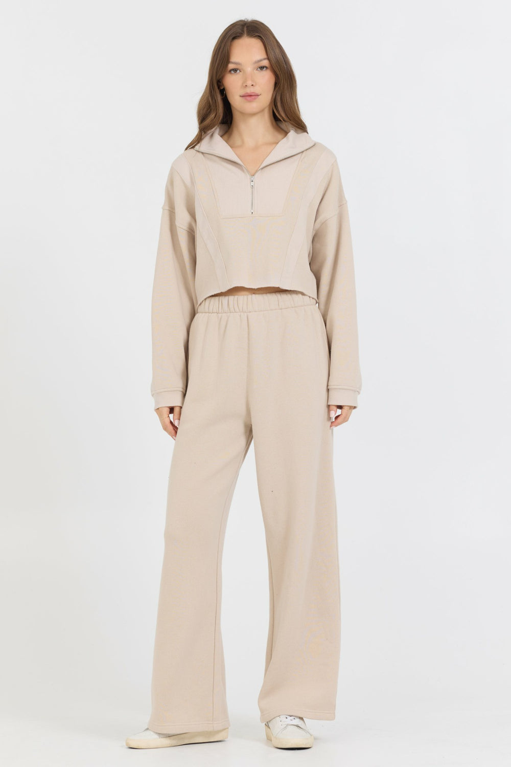 Vanilla Cream Cotton Blend Fleece Wide Leg Pant | Vintage Havana Women