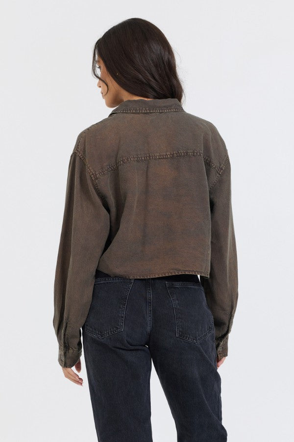 Brown Cropped Pocket Detail Shirt | Vintage Havana Women