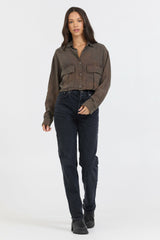 Brown Cropped Pocket Detail Shirt | Vintage Havana Women
