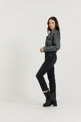 Washed Black Cropped Pocket Detail Shirt | Vintage Havana Women