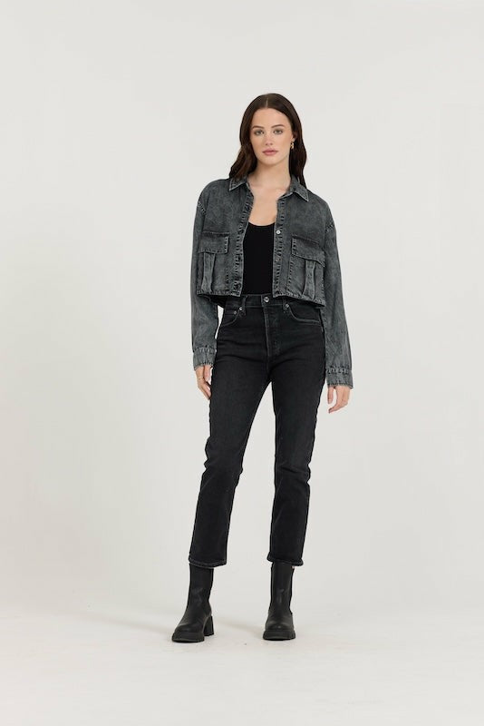 Washed Black Cropped Pocket Detail Shirt | Vintage Havana Women